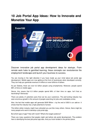 10 Job Portal App Ideas_ How to Innovate and Monetize Your App