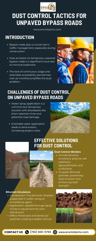 Dust Control Tactics for Unpaved Bypass Roads infographic