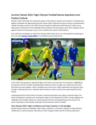 Summer Games 2024 Pegi's Olympic Football Games Aspirations and Positive Outlook