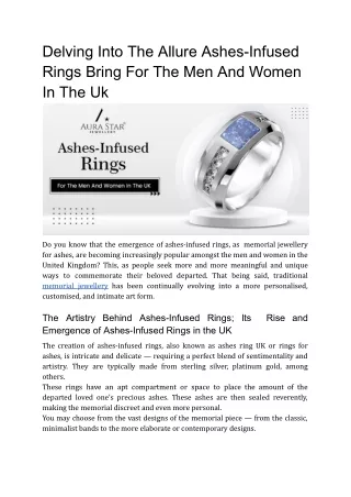 Delving Into The Allure Ashes-Infused Rings Bring For The Men And Women In The Uk