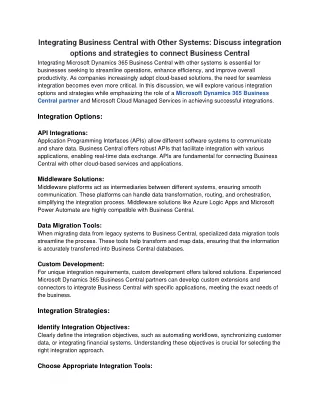 Integrating Business Central with Other Systems_ Discuss integration options and strategies to connect Business Central