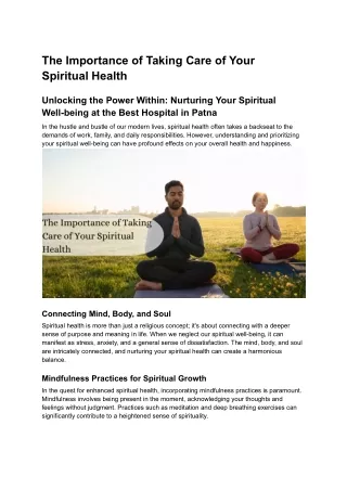 The Importance of Taking Care of Your Spiritual Health