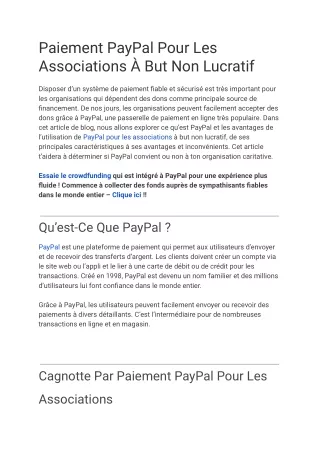 Paiement PayPal Pour Les Associations à But Non Lucratif