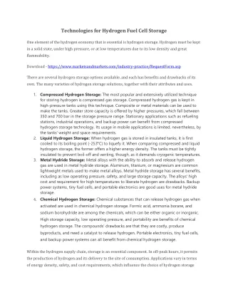 Technologies for Hydrogen Fuel Cell Storage