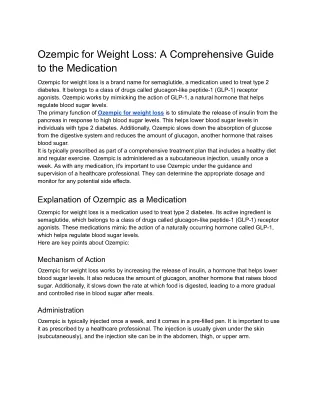 Ozempic for Weight Loss: A Comprehensive Guide to the Medication