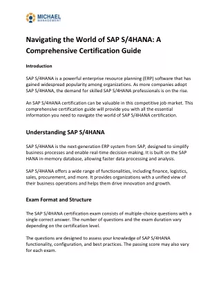 Navigating the World of SAP S/4HANA: A Comprehensive Certification Guide