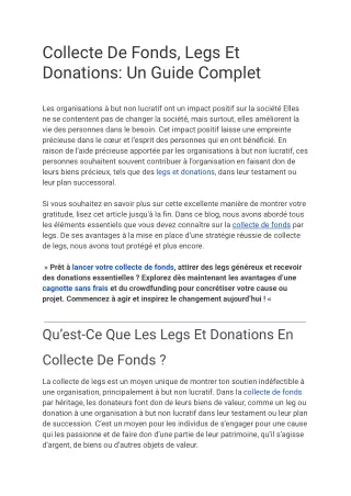 Collecte De Fonds, Legs Et Donations Un Guide Complet