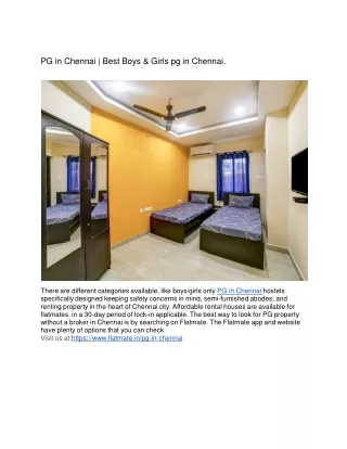 PG in Chennai Best Boys & Girls pg in Chennai.