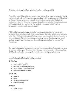 Lupus Anticoagulant Testing Market