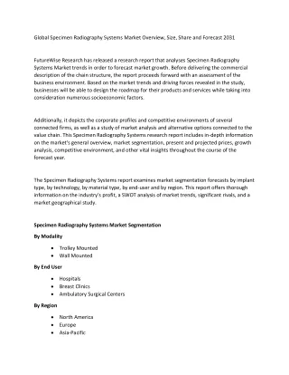 Specimen Radiography Systems Market