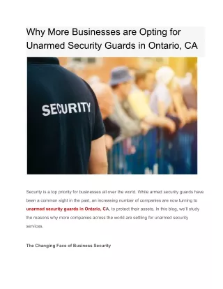 Why More Businesses are Opting for Unarmed Security Guards in Ontario, CA