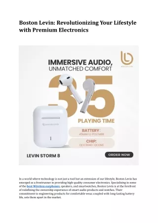 Boston Levin Revolutionizing Your Lifestyle with Premium Electronics