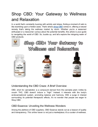 Shop CBD_ Your Gateway to Wellness and Relaxation