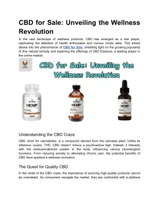 CBD for Sale_ Unveiling the Wellness Revolution