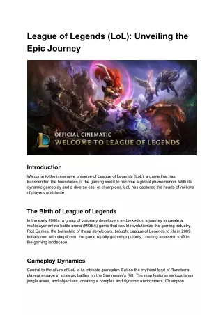 League of Legends (LoL) Unveiling the Epic Journey