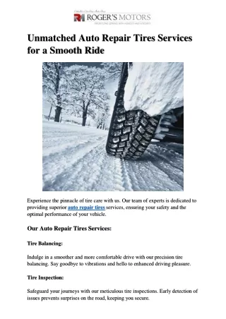 Unmatched Auto Repair Tires Services for a Smooth Ride