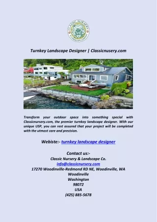 Turnkey Landscape Designer  Classicnusery com