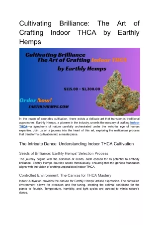 Cultivating Brilliance_ The Art of Crafting Indoor THCA by Earthly Hemps