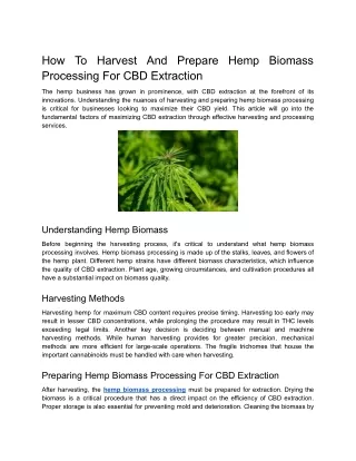 How To Harvest And Prepare Hemp Biomass Processing For CBD Extraction