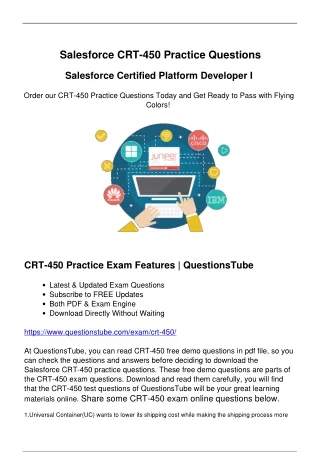 Latest CRT-450 Practice Questions - The Best Supply of Salesforce CRT-450 Exam