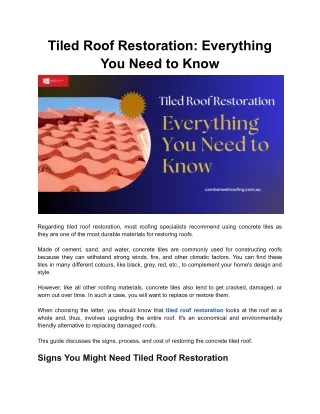Tiled Roof Restoration: Everything You Need to Know