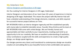 Interior Designers and Decorators in SR nagar