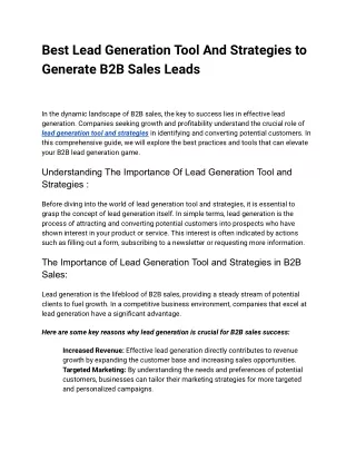 Lead Generation Strategies to Generate B2B Sales Leads