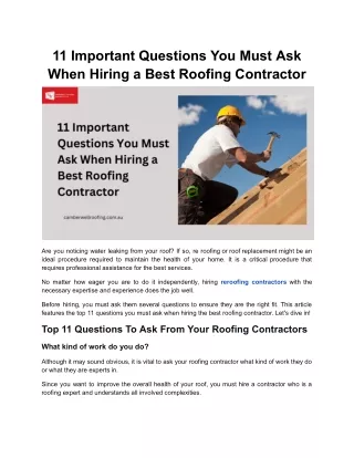 11 Important Questions You Must Ask When Hiring a Best Roofing Contractor