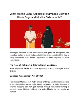 What are the Legal Aspects of Marriages Between Hindu Boys and Muslim Girls in India