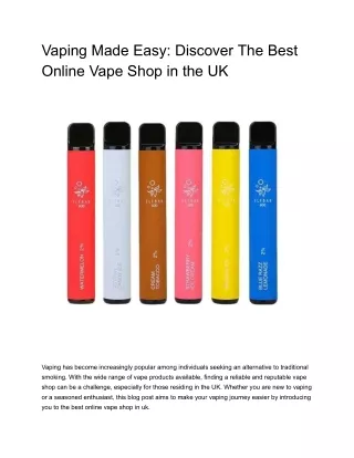 Vaping Made Easy- Discover the Best Online Vape Shop in the UK