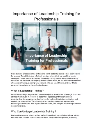 Importance of Leadership Training for Professionals