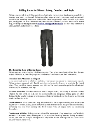 Riding Pants for Bikers: Safety, Comfort, and Style