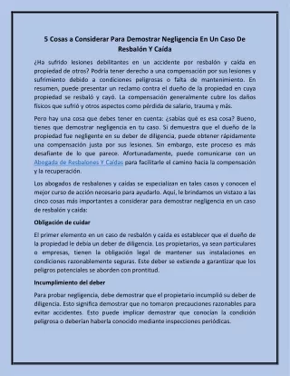 5 Cosas a Considerar Para Demostrar Negligencia En Un Caso De Resbalón Y Caída