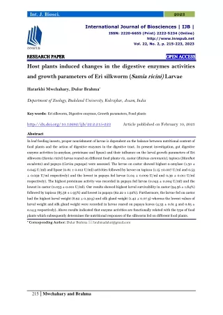 Host plants induced changes in the digestive enzymes activities and growth param