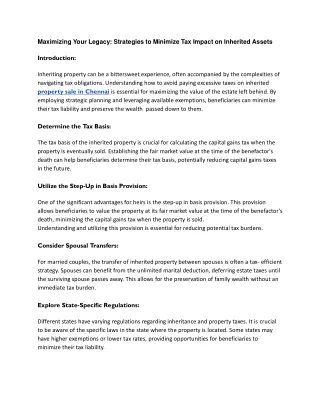 Maximizing Your Legacy_ Strategies to Minimize Tax Impact on Inherited Assets