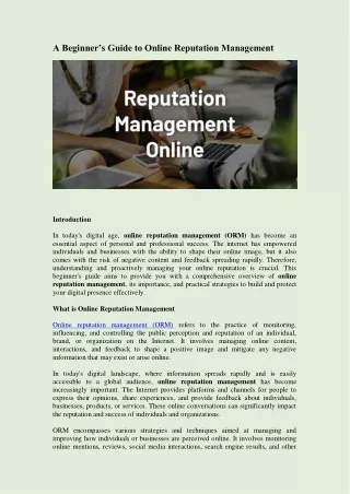 A Beginner’s Guide to Online Reputation Management