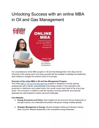 Unlocking Success with an online MBA in Oil and Gas Management