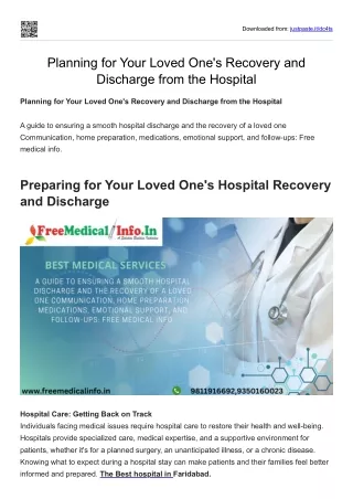 Planning for Your Loved One's Recovery and Discharge from the Hospital