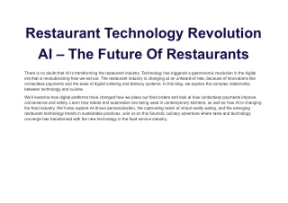 Restaurant Technology Revolution AI – The Future Of Restaurants