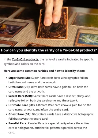 How can you identify the rarity of a Yu-Gi-Oh! products?