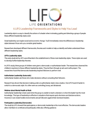 6 LIFO Leadership Frameworks and Styles to Help You Lead