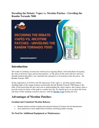 Decoding the Debate Vapes vs. Nicotine Patches - Unveiling the Randm Tornado 7000