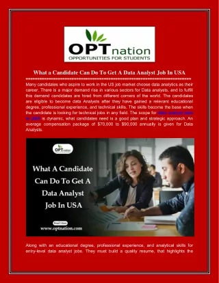 What a candidate can do to get a data analyst job in USA