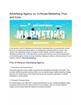 Advertising Agency vs In-House - Pros & Cons