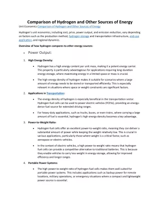 Comparison of Hydrogen and Other Sources of Energy PDF