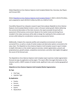 Gleptoferron (Iron-Dextran Heptonic Acid Complex) Market