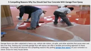 5 Compelling Reasons Why You Should Seal Your Concrete With Garage Floor Epoxy