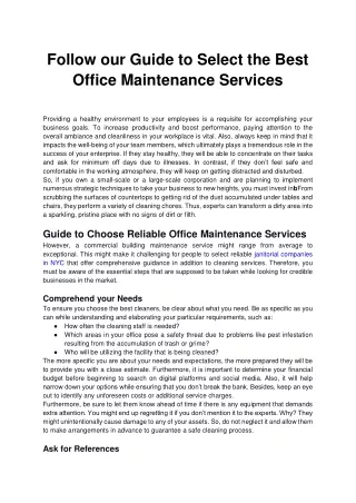 Follow our Guide to Select the Best Office Maintenance Services