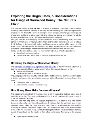 Exploring the Origin, Uses, & Considerations for Usage of Sourwood Honey_ The Nature’s Elixir