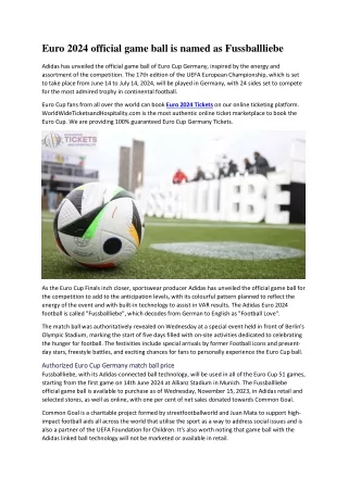 Euro 2024 official game ball is named as Fussballliebe